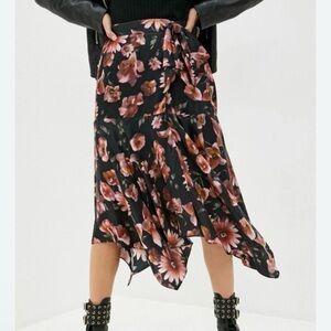 The Kooples Asymmetrical Floral Skirt in Black and Pink